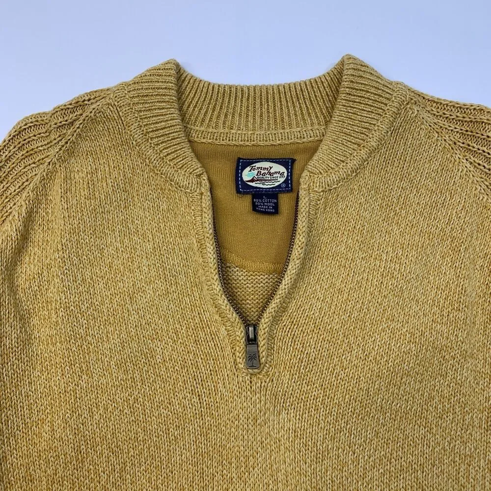 Vintage Tommy Bahama Sweater Mens L Curry Quarter Zip Cotton Wool Blend Pullover